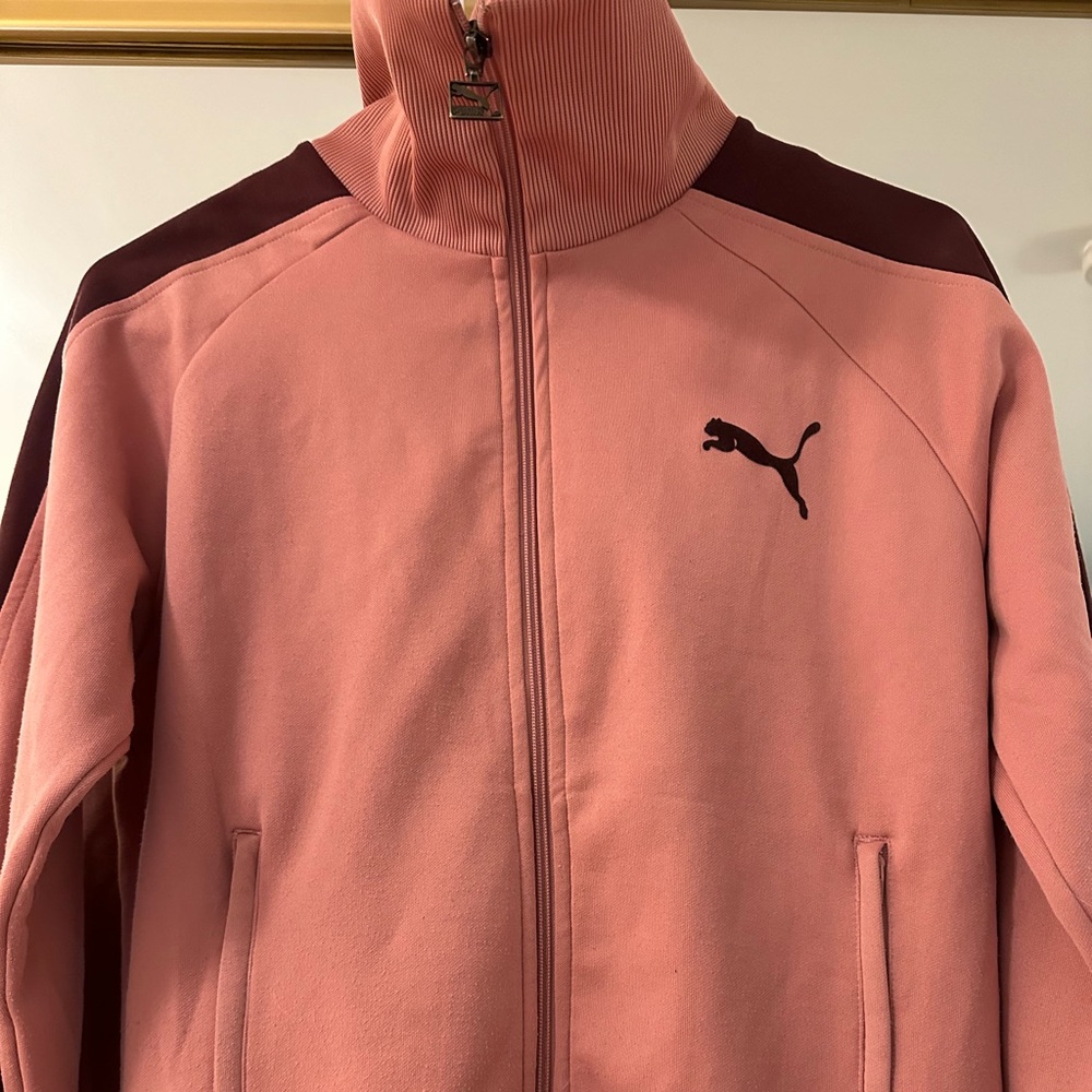 Puma Women's Pink/Maroon Stripe Jacket High Neck Althletic Jacket